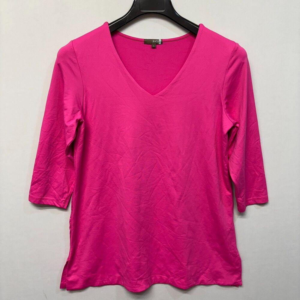 Judy P Women 3/4 Sleeve Tee T-Shirt Top Size Large Pink Microfiber D014 -30